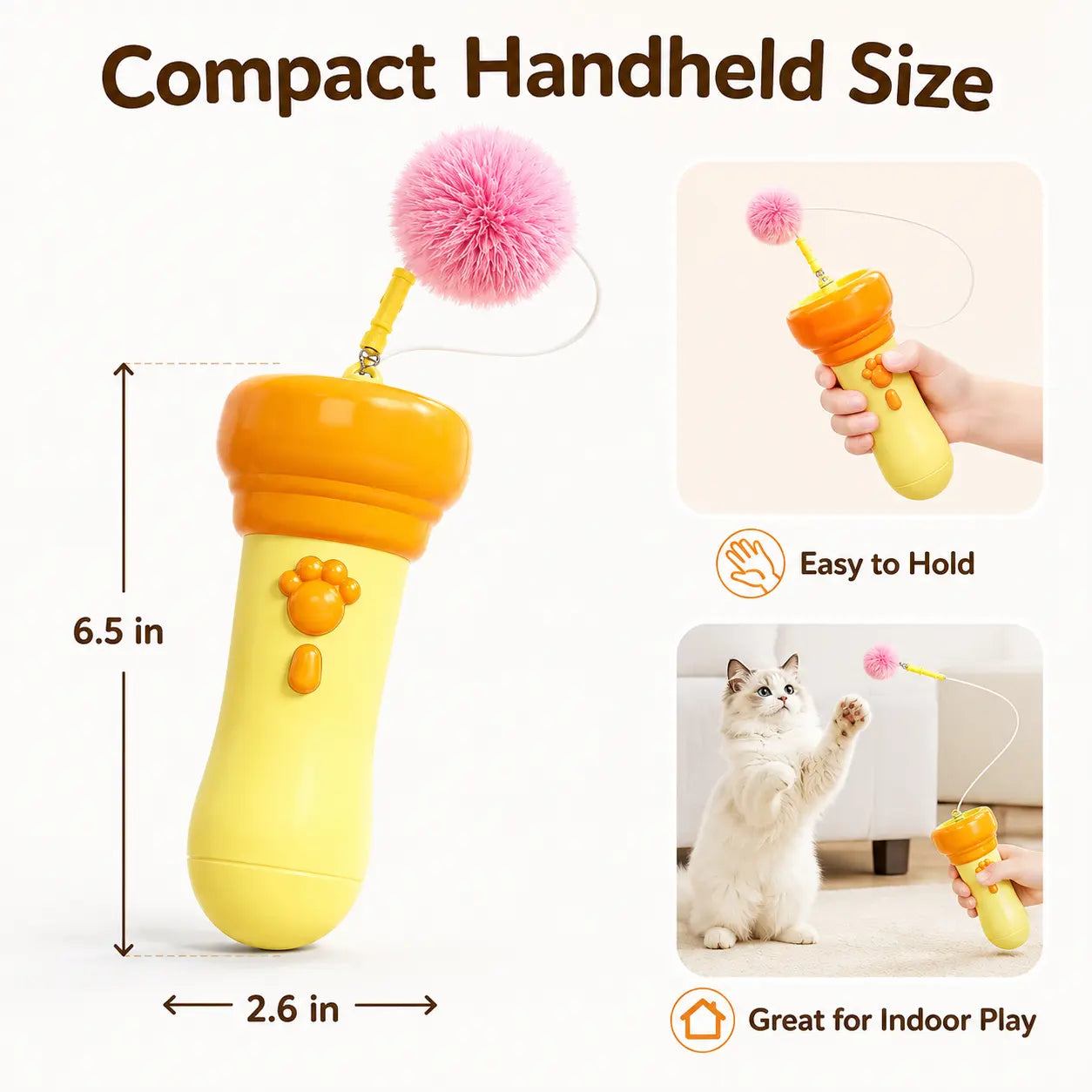 Electric Interactive Cat Teaser Wand with Fluffy Pom Balls for Indoor Cats and Kittens