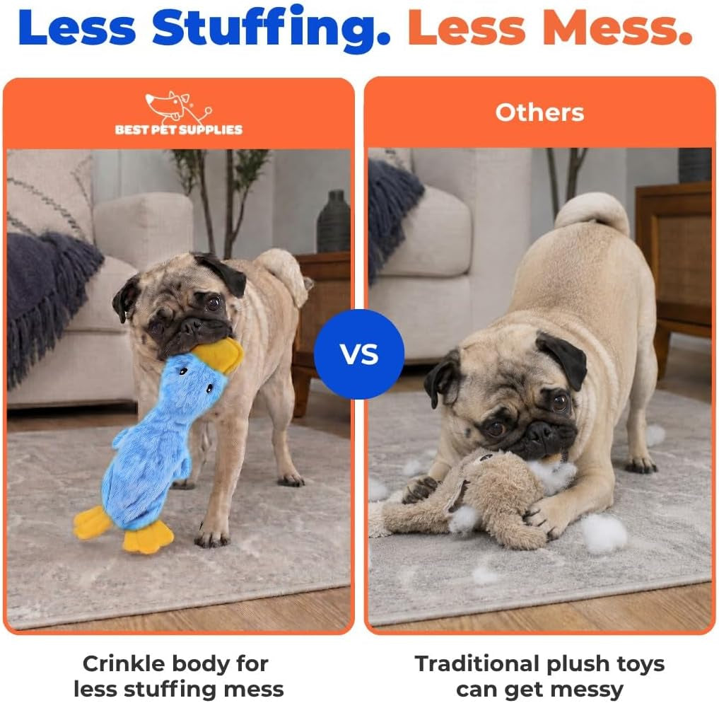 Interactive Squeaky Dog Chew Toy, Ideal Dog Toys for Chewers, Small, Medium & Large Dogs, and Fetch Lovers - Crinkle Duck (Blue), Large