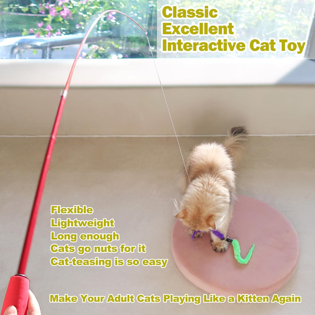 Interactive Cat Toy Set: 2 Retractable Wands and 9 Feather Refills for Indoor Cats - Engaging Play and Exercise Solutions