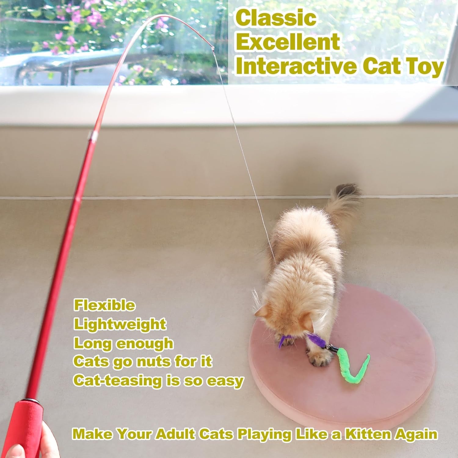Interactive Cat Toy Set: 2 Retractable Wands and 9 Feather Refills for Indoor Cats - Engaging Play and Exercise Solutions