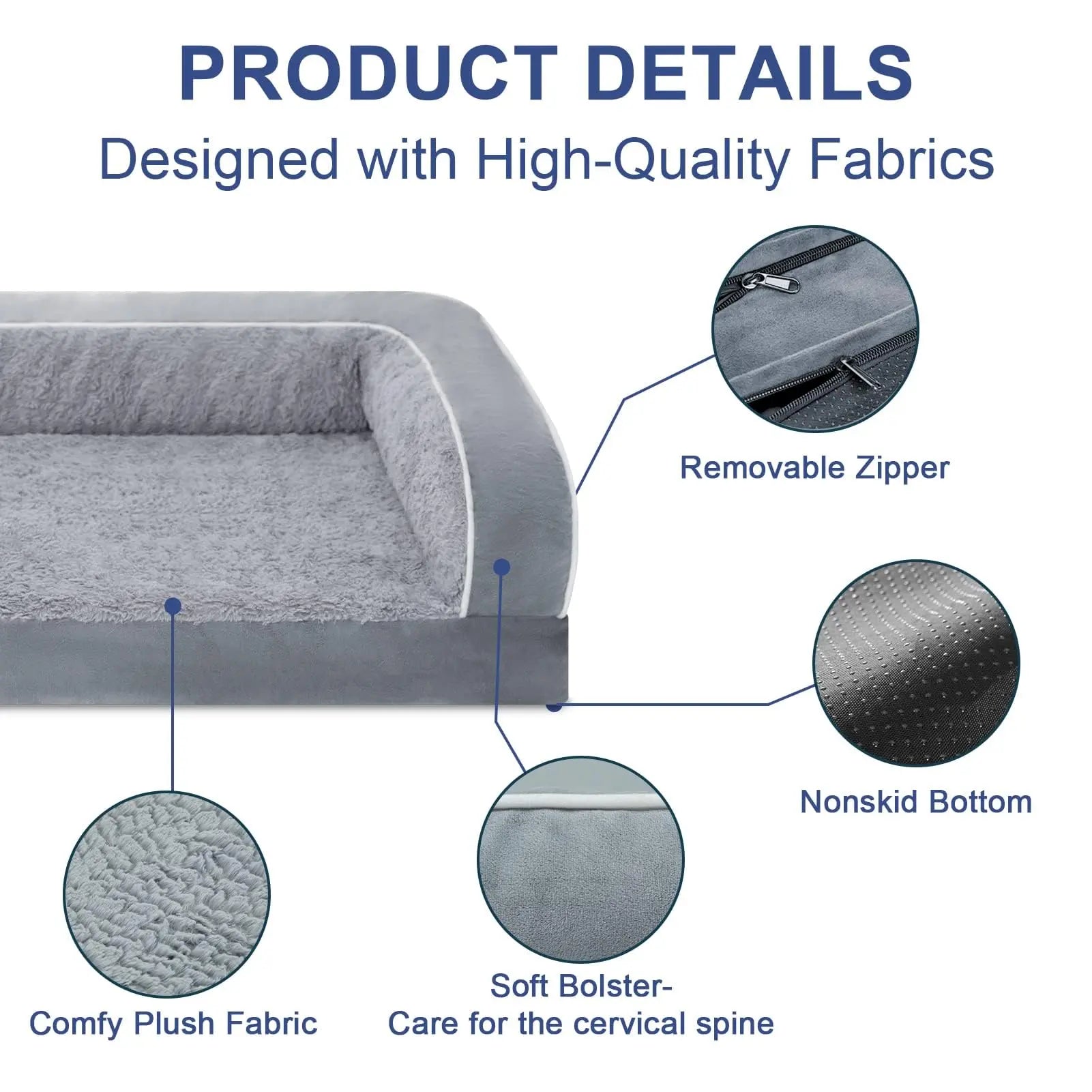 Large Dog Orthopedic Sofa Bed, Washable with Removable Cover, Waterproof Design and Nonslip Bottom, High Bolster Support