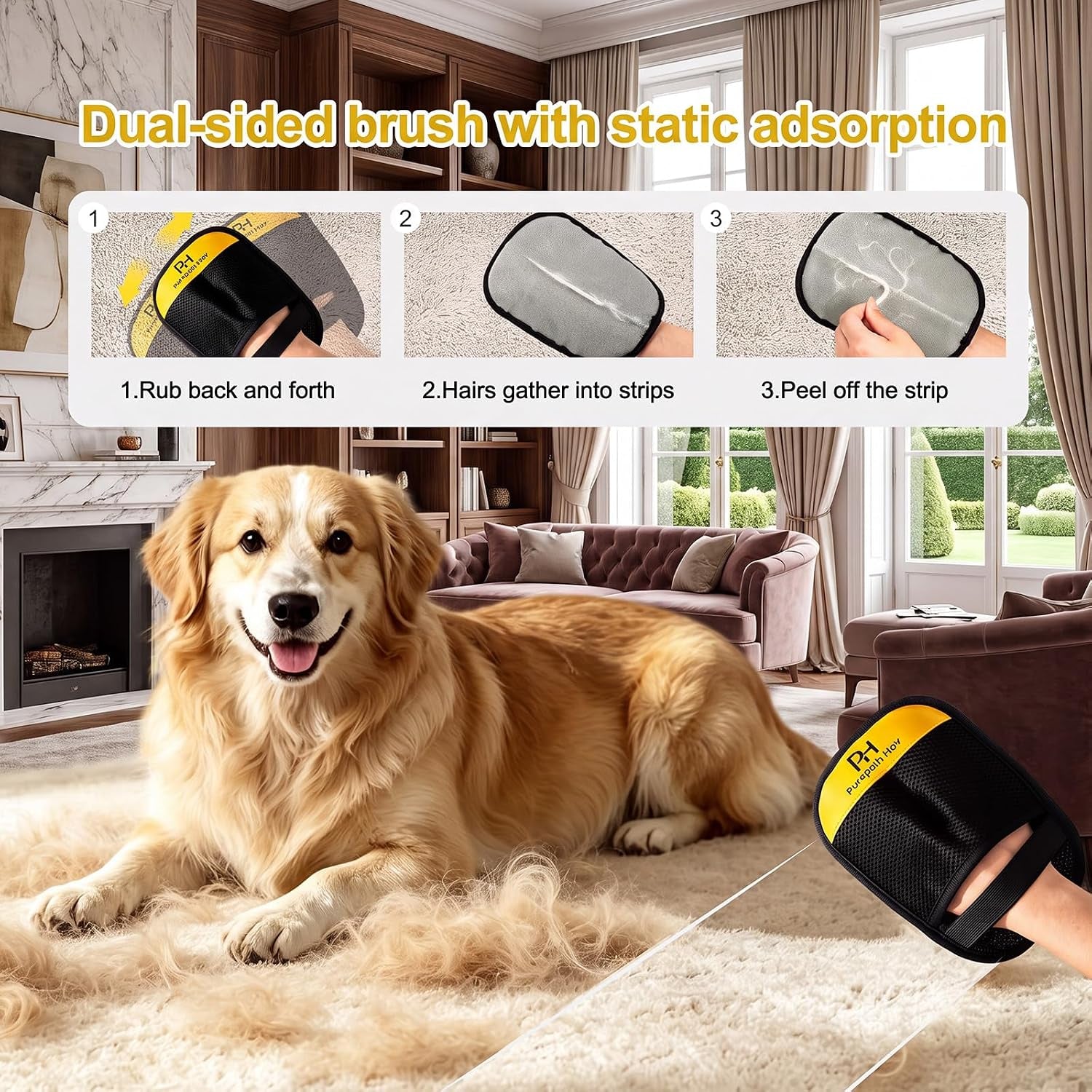 Removal Glove Remover for Cats & Dogs, 2026 Upgraded Five-Finger Electrostatic Pet Hair Removal Glove,Reusable. Applicable to Laundry, Couches, Carpets, Clothing and Car Seat. (1)