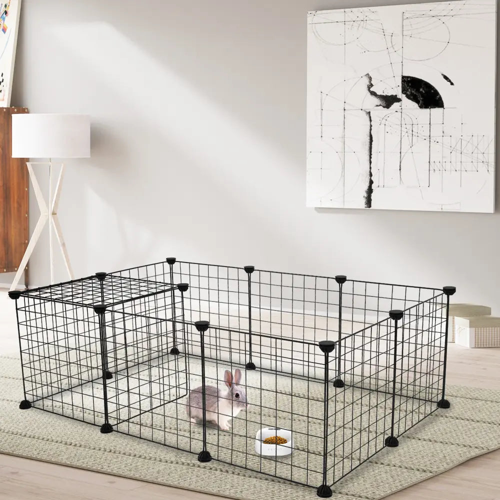 12-Piece 14"x14" Portable Playpen for Small Animals, Indoor/Outdoor Kennel and Fence for Puppies, Guinea Pigs, Bunnies, Ferrets, Hamsters, and Hedgehogs