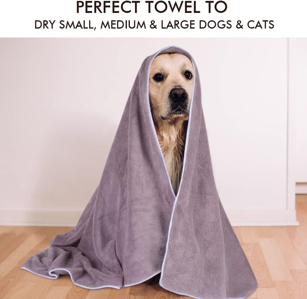 Microfiber Pet Bath Towel - Absorbent, Quick-Drying, Large 30x50 Inch with Paw Print Design, Machine Washable, Purple for Dogs and Cats