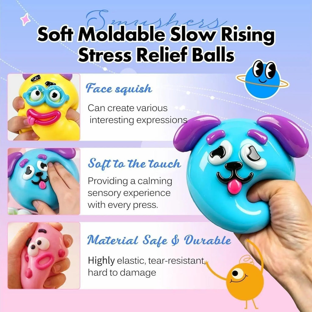 Smushers Interchangeable Squishy Dog Face Fidget Toys - Soft, Moldable, Slow-Rise Sensory Stress Relief for Tactile Play