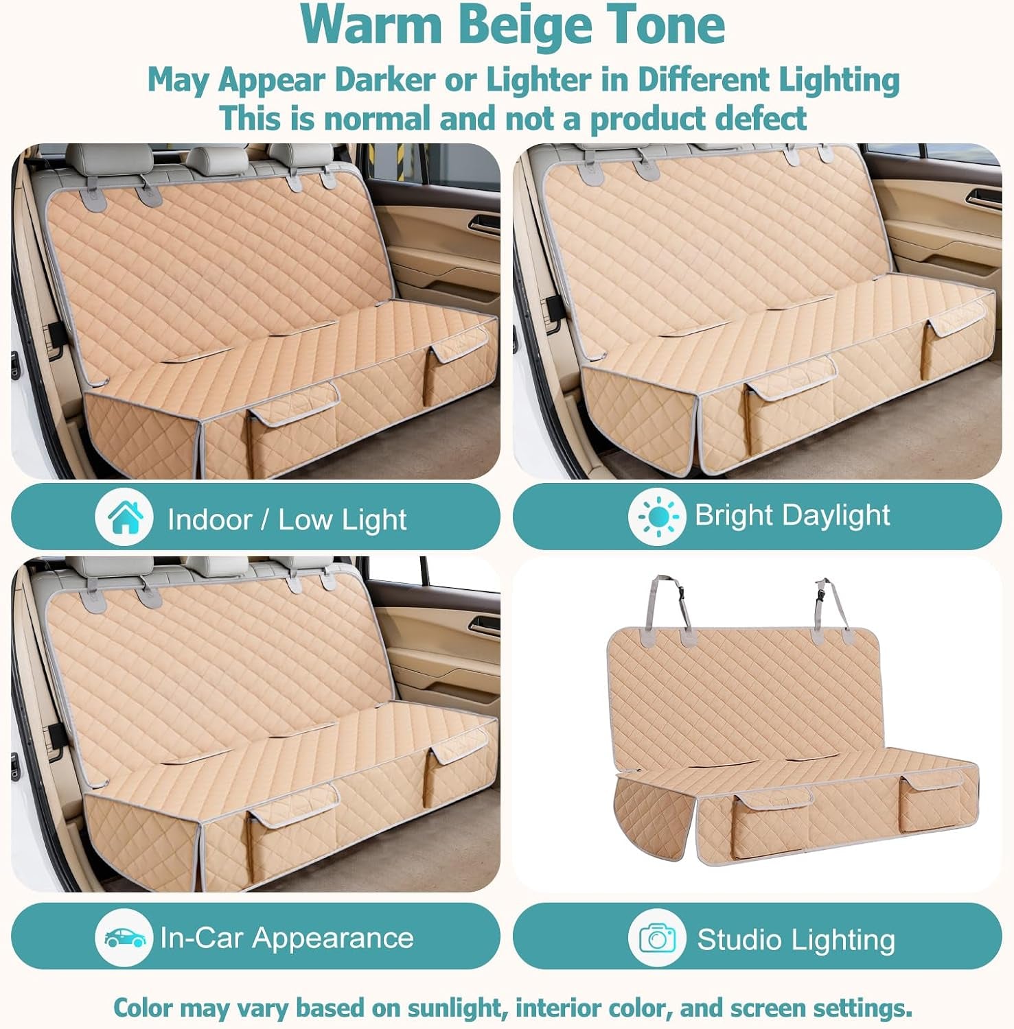 Waterproof Dog Car Seat Cover for Back Seat - Nonslip Protector for Kids, Universal Fit for Cars, Trucks, and SUVs (Beige)