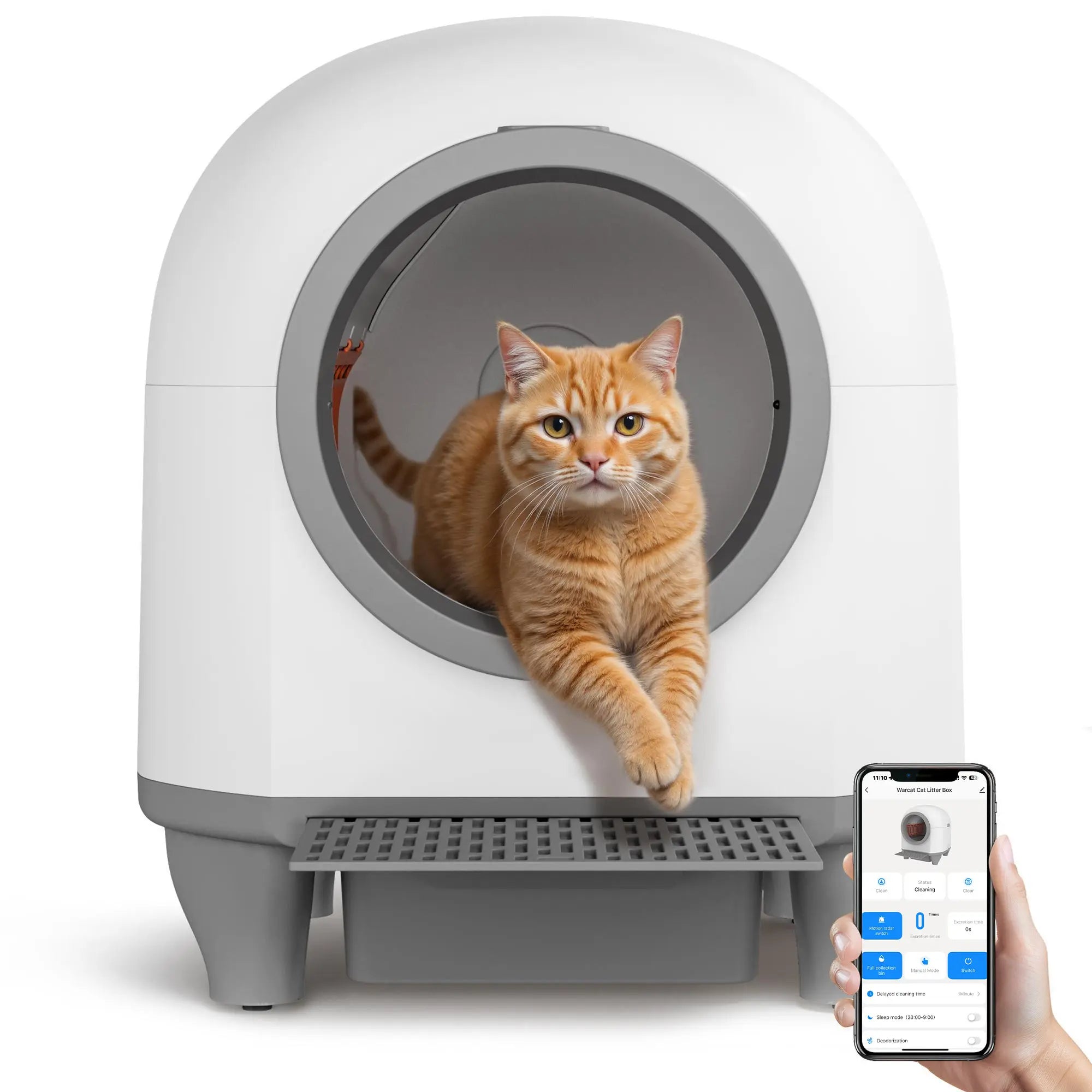 Warcat Smart Low-Noise Self-Cleaning Cat Litter Box with 90L Capacity, App-Controlled via 2.4G Wi-Fi, Featuring Smart Sensors and Safety Protection for Easy Maintenance and Setup