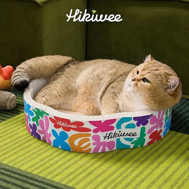 Hikiwee Premium Chew-Resistant Cat Bed - Leopard Print, Art Deco, Mint Chocolate, Floral Designs - High-Density Corrugated Cardboard, Non-Toxic and Odor-Free, Individually Sealed for Safe Cat Naps