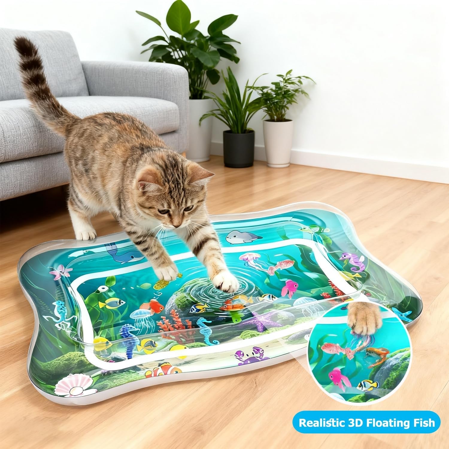 Interactive Cat Toy for Indoor Cats, Upgraded Cat Water Mat, Thickened Water Sensory Play Mat with Fish, Enrichment Stimulating Toy for Bored Adult Kitten Cats to Exercise, Hunting | Thickened Water Sensory Play Mat with Fish, Enrichment Stimulating Toy for Bored Adult Kitten Cats to Exercise, Hunting