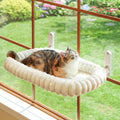Snugcloud Foldable Cat Window Perch - Cordless, Ultra Soft Machine Washable Bed with 4-Sided Bolster, Metal Frame - Window Hammock for Large Cats and Kittens (Cream White, Medium)