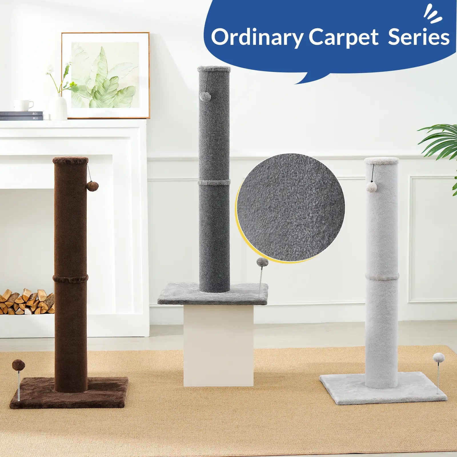 MADE 4 PETS Indoor Cat Sisal Scratching Post, 41.73-Inch Tall Gray Vertical Scratcher with Sturdy Base, Replaceable Spring Toy, and Space-Saving Design for Optimal Nail Care