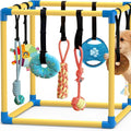 Indoor Puppy Play Gym - PVC Frame with Velcro Rope, Snuffle Mat, and 8 Hanging Toys for Interactive Training and Enrichment for Small Dogs