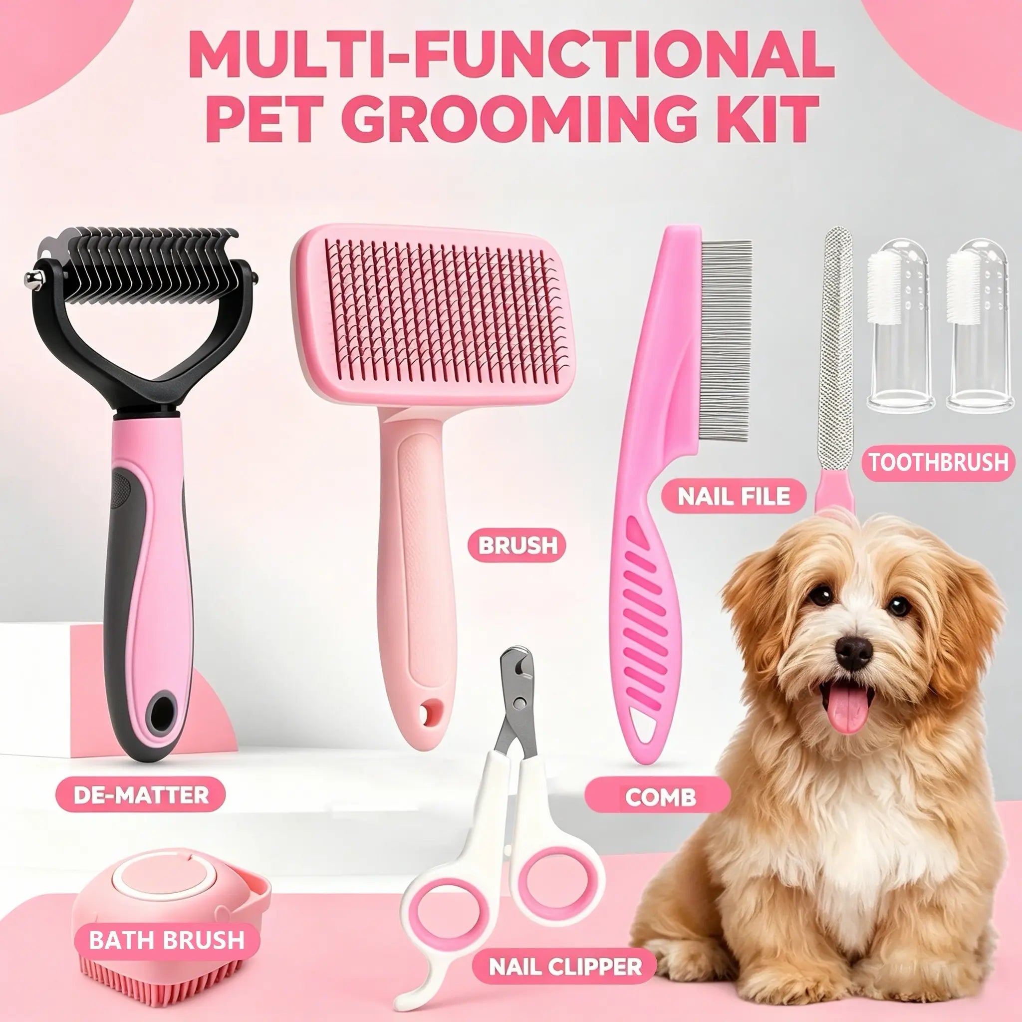 Summer Pet Grooming Tool Set (8 Pieces) - Comprehensive Shedding and Grooming Kit for Dogs and Cats, Includes Hair and Oral Hygiene Tools, Ideal for Indoor and Outdoor Use, Perfect Valentine’s Day Gift