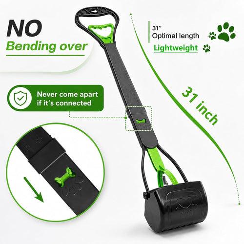 31Inch Large Pooper Scooper for Dogs with Long Handle, Sturdy & Durable, Not Easy to Break, Lightweight & Easy to Use, Easy to Pick up from Grass and Gravel | Less Bend Down, One-Hand Operate Pick up for All Surface, Heavy Duty Poop Scooper for Large Medium & Small Dogs