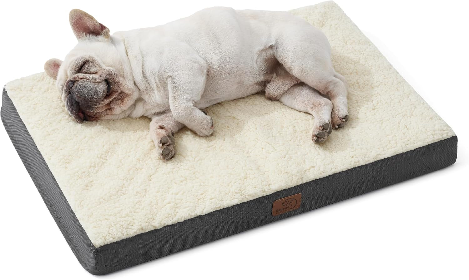 Bedsure Medium Washable Dog Bed - Comfy Sherpa with Orthopedic Egg Crate Foam, 30x20 inches, Grey, Non-Slip Bottom, Removable Cover, Ideal for Pets up to 30 lbs