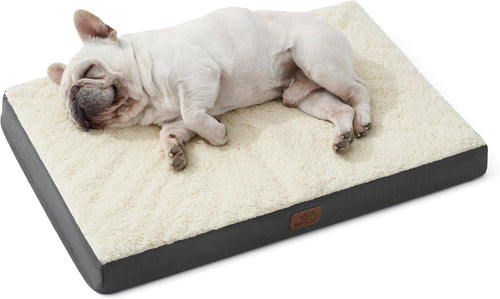 Bedsure Medium Washable Dog Bed - Comfy Sherpa with Orthopedic Egg Crate Foam, 30x20 inches, Grey, Non-Slip Bottom, Removable Cover, Ideal for Pets up to 30 lbs