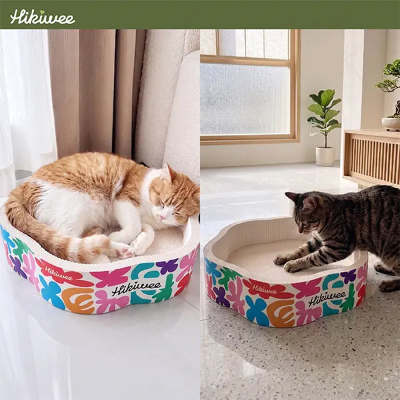 Hikiwee Premium Chew-Resistant Cat Bed - Leopard Print, Art Deco, Mint Chocolate, Floral Designs - High-Density Corrugated Cardboard, Non-Toxic and Odor-Free, Individually Sealed for Safe Cat Naps