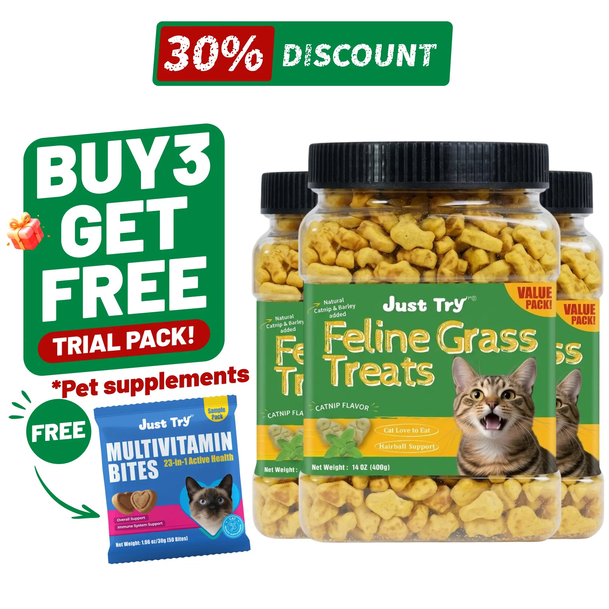 Cat Treats for Indoor Cats - Natural Salmon Hairball Control Biscuits with Cat Grass and Catnip for Dental Care - 14.1 OZ