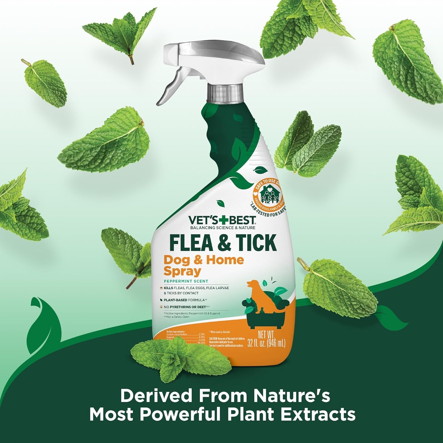 Indoor Flea & Tick Home Spray for Dogs, Plant-Based Spray, 32 Oz | Plant-Based Flea & Tick Spray, Kills Fleas, Eggs & Ticks on Contact, Natural Oils, for Indoor Home Use, Made in USA