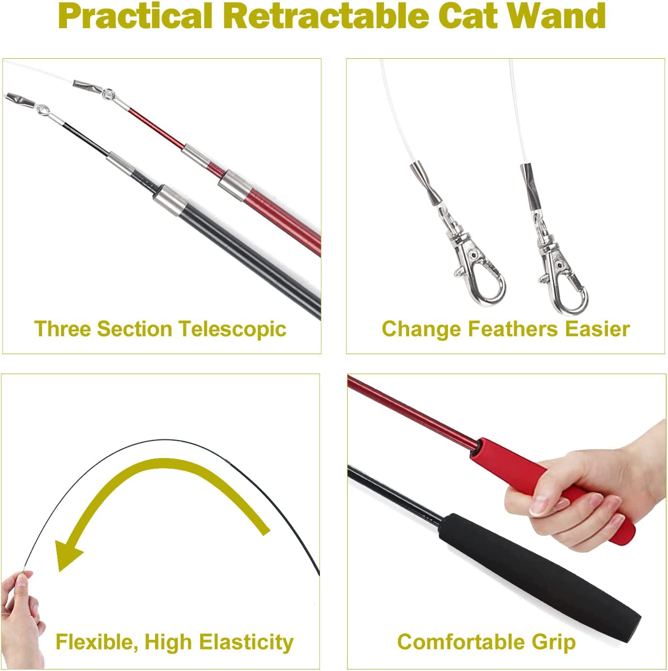 Interactive Cat Toy Set: 2 Retractable Wands and 9 Feather Refills for Indoor Cats - Engaging Play and Exercise Solutions