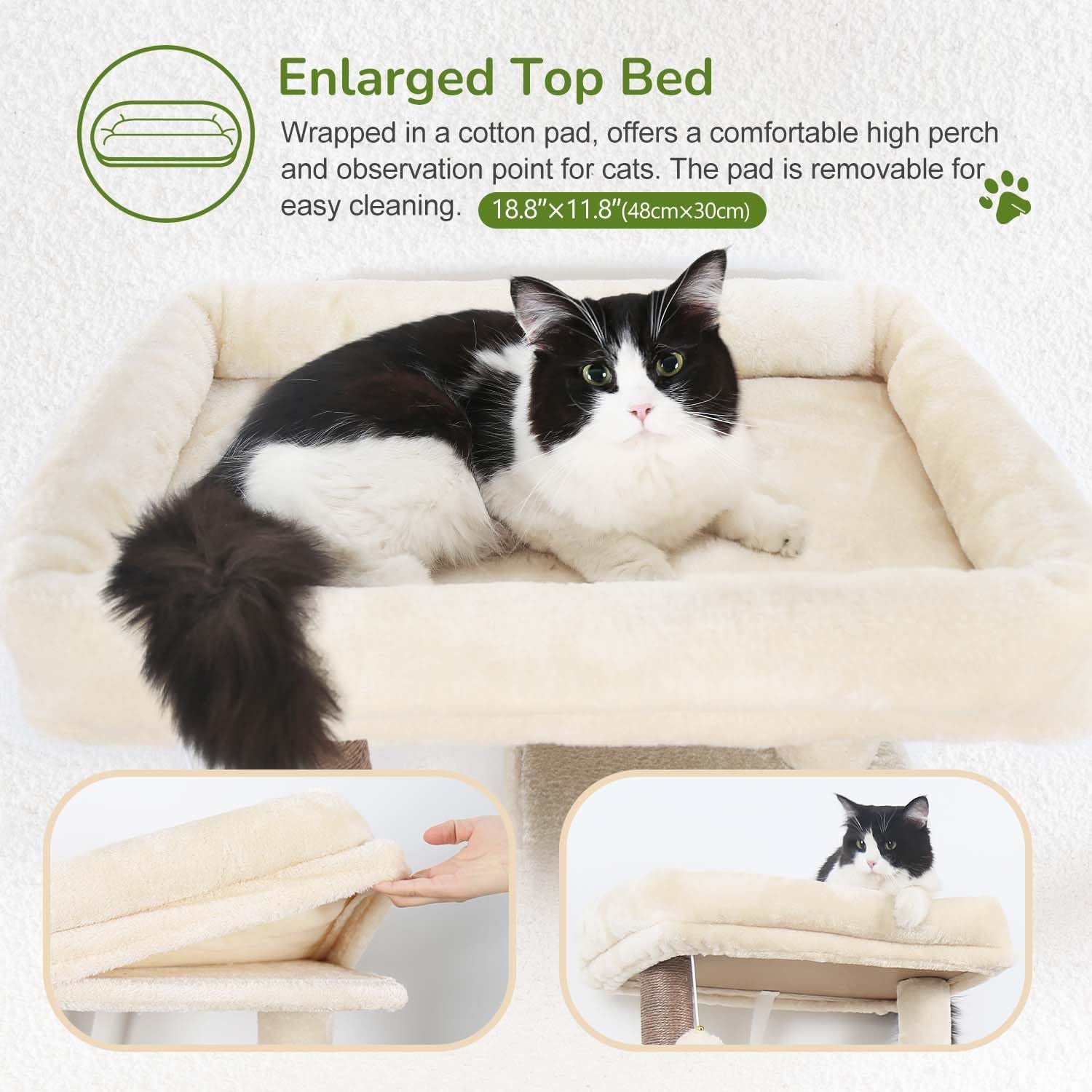Cat Tree Tower with Scratching Post for Indoor Cats, 53Inch Tall Plush Multi-Level Cat Climbing Tower Condo House with Large Hammock, Spacious Cat Cave, Big Padded Top Perch Bed, F53, Beige