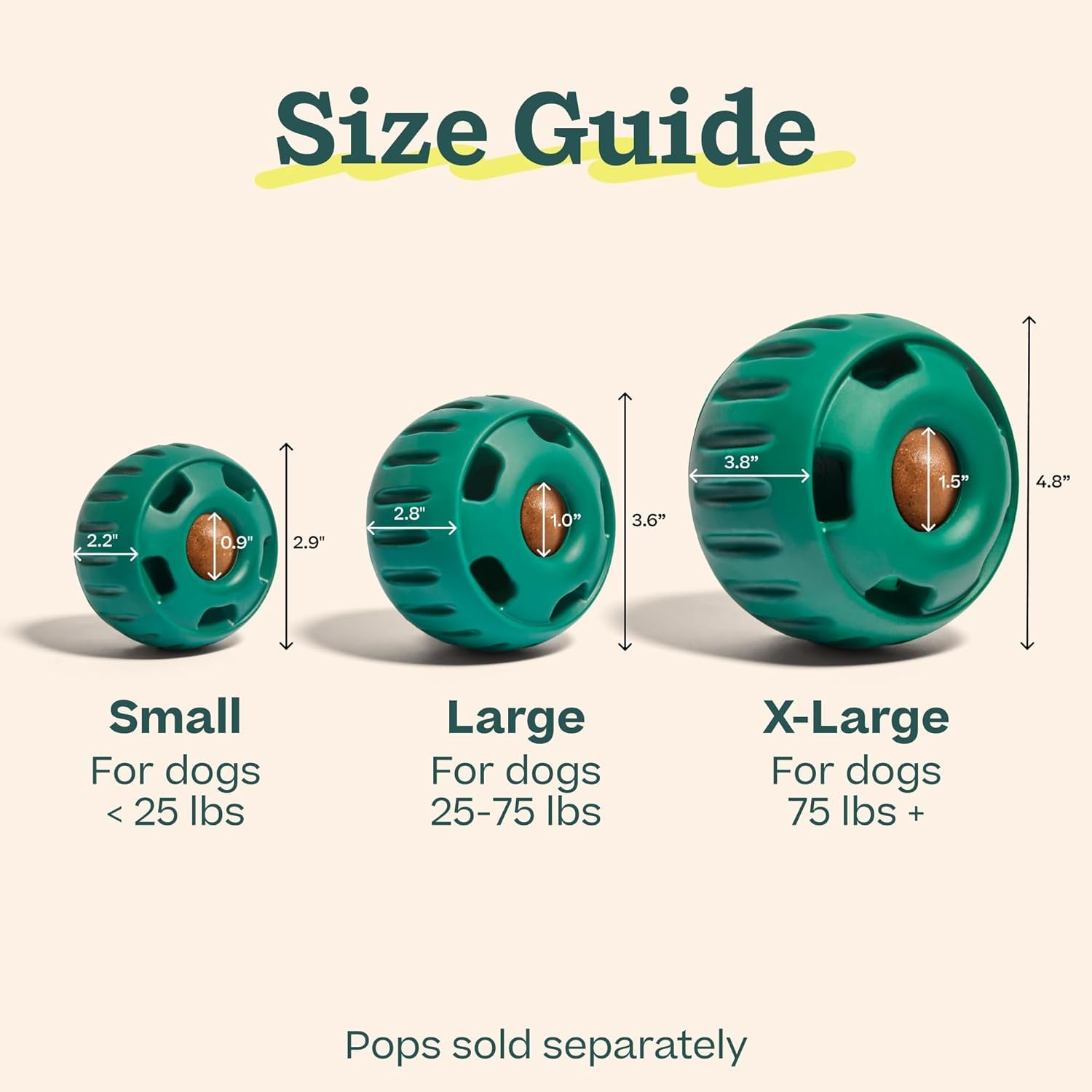 Pupsicle Interactive Dog Ball Toy for Dogs 25-75 Lbs - Green | Long-Lasting Enrichment Toy for Medium/Large Dogs, Easy-Fill Design, Low-Mess Play, Made of Natural Rubber, Easy to Clean