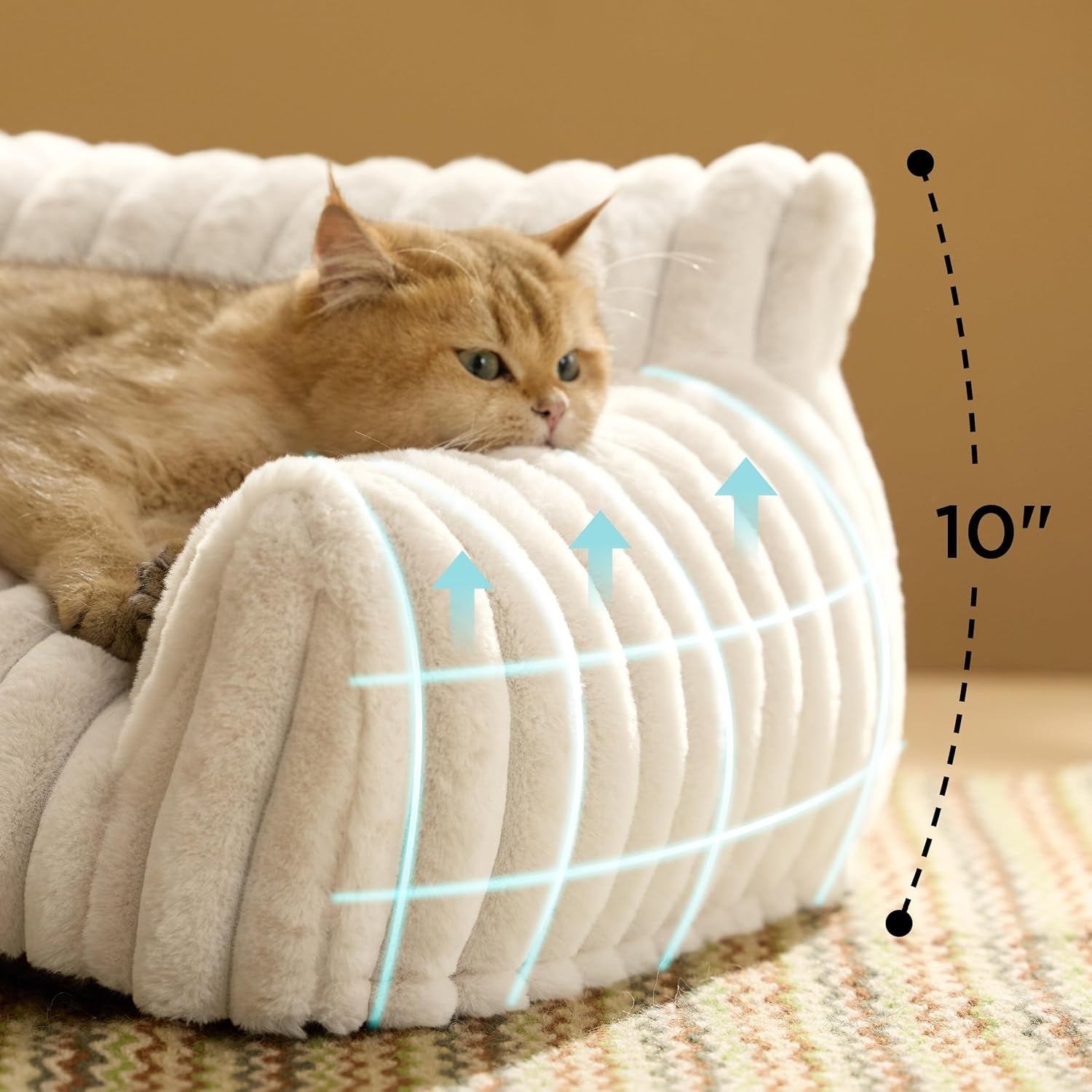 Bedsure Comfyfleece™ Shown on TV Fluffy Cute Cat Couch for Pets,24In Cream | Cat Beds for Indoor Cats,Supportive Pet Sofa,Dog Couch Bed Seen on Good Day New York,Removable Washable Cover,Up to 10 Lbs