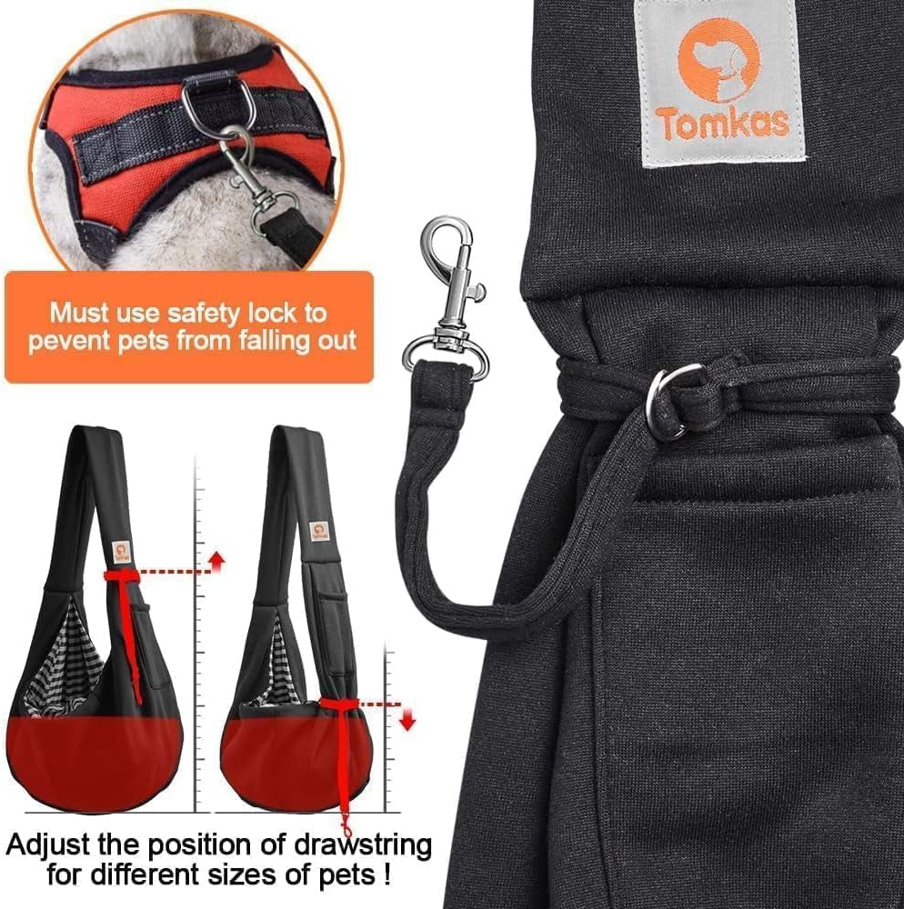Small Dog Sling Carrier - Classic Pocket and Strap Design for Pets Weighing 3-10 lbs (Black)