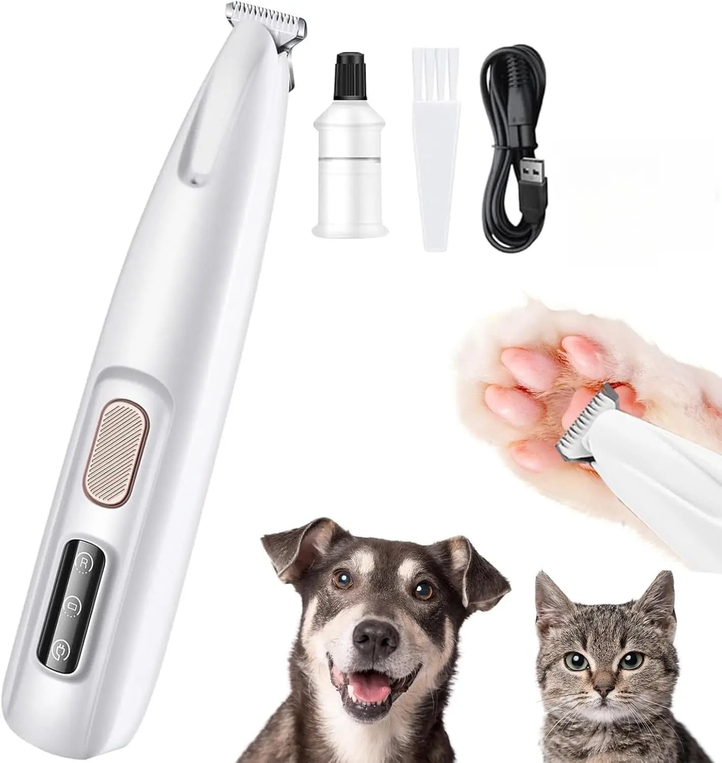 Rechargeable Pet Hair Trimmer Kit with LED Light - Cordless, Quiet Grooming Clippers for Dogs and Cats, Waterproof and Low Noise Pet Shaver