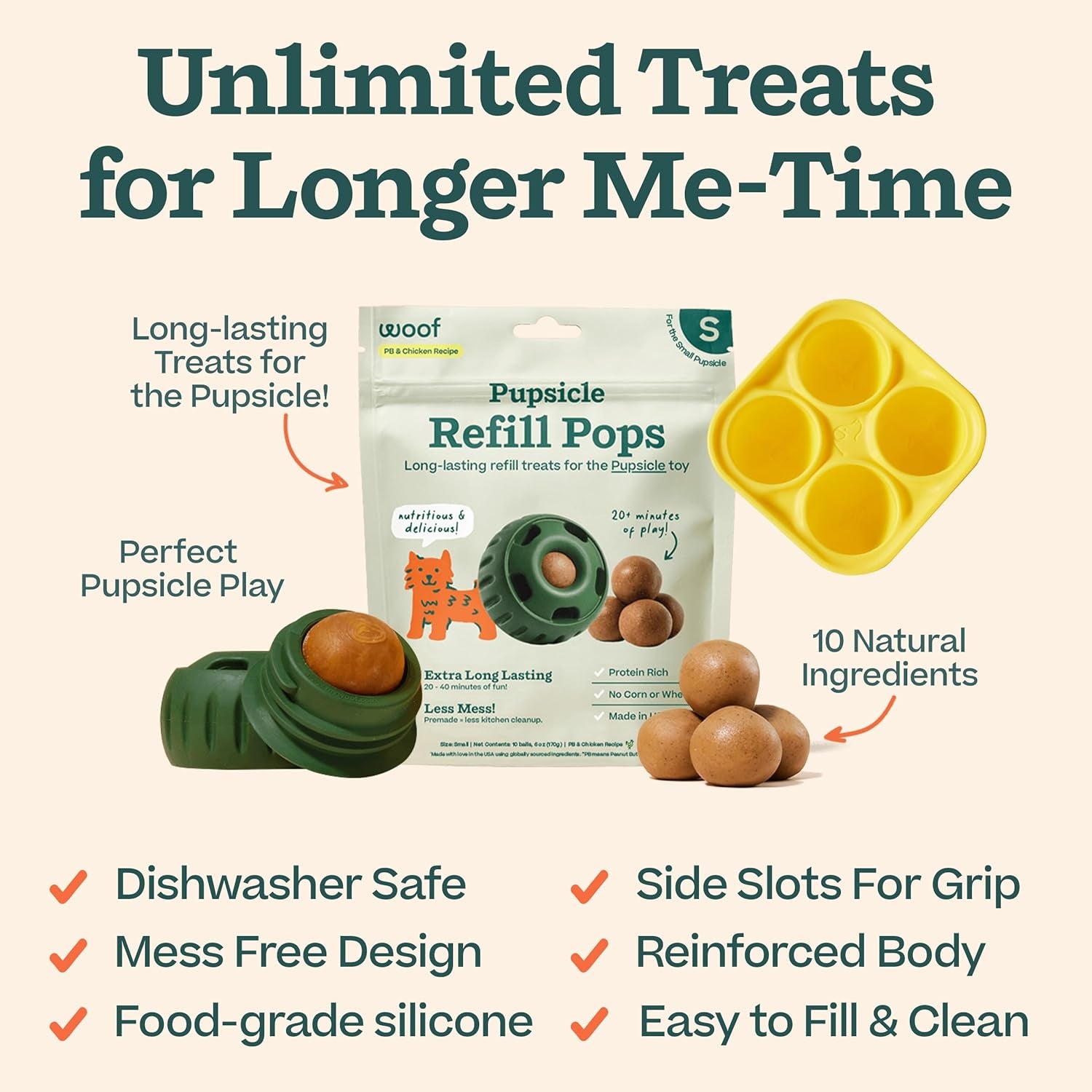 Starter Pack Dog Treat Toy for Small Dogs 10-25 Lbs | Long-Lasting Enrichment Kit, Pupsicle Toy Included, Reusable Treat Mold, Chicken Pops, DIY Frozen Treats