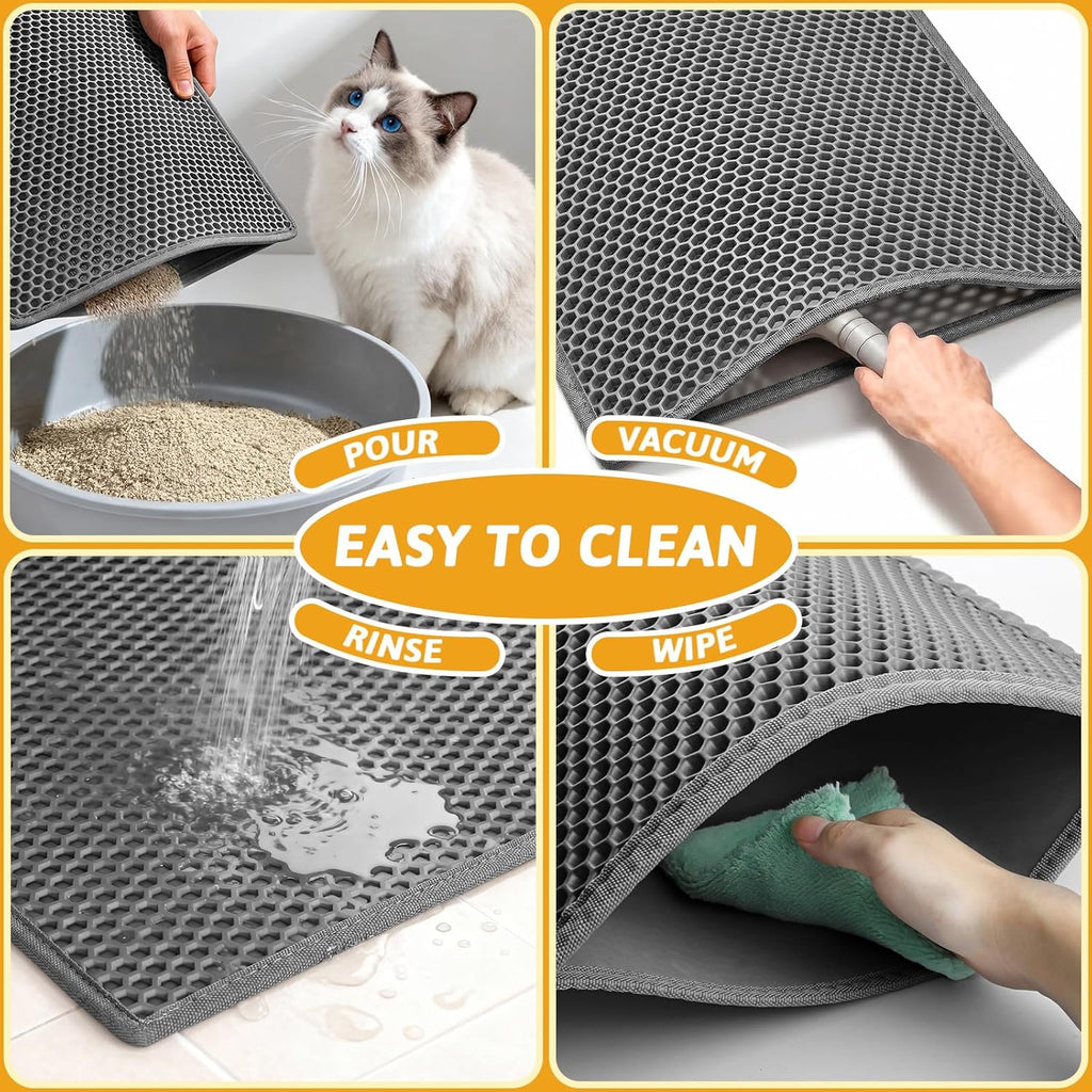 Cat Litter Mat Double Layer Waterproof Urine Proof Trapping Mat 1 Pack (Gray, 24X15 Inch (Pack of 1)) | Honeycomb Design Catches Scattered Particles to Stop Tracking, Urineproof Base Protects Floors, Easy to Clean