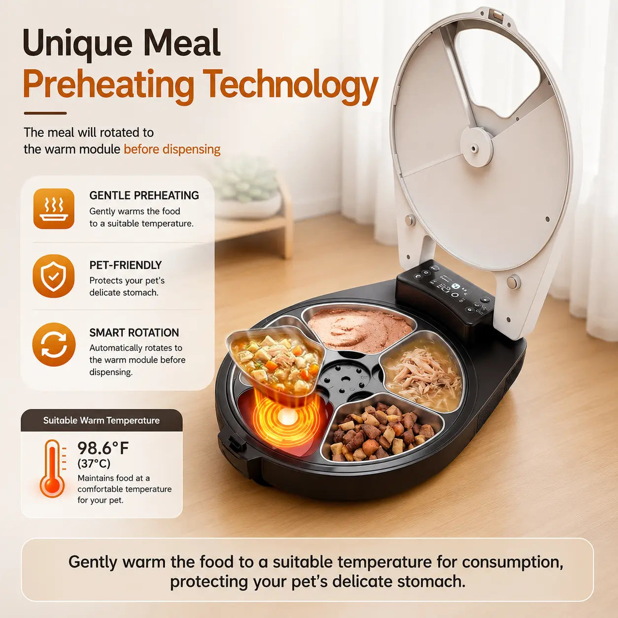 72-Hour Fresh Automatic Cat Feeder for Wet Food - 3-Day Refrigerated Meal Dispenser with Semiconductor Cooling & Heating, 304 Stainless Steel Bowl, Programmable Timer, Wired Design, No Batteries Required - Cattray