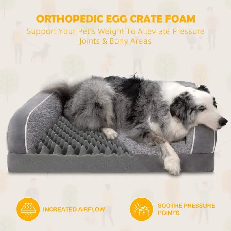 Large Dog Orthopedic Sofa Bed, Washable with Removable Cover, Waterproof Design and Nonslip Bottom, High Bolster Support