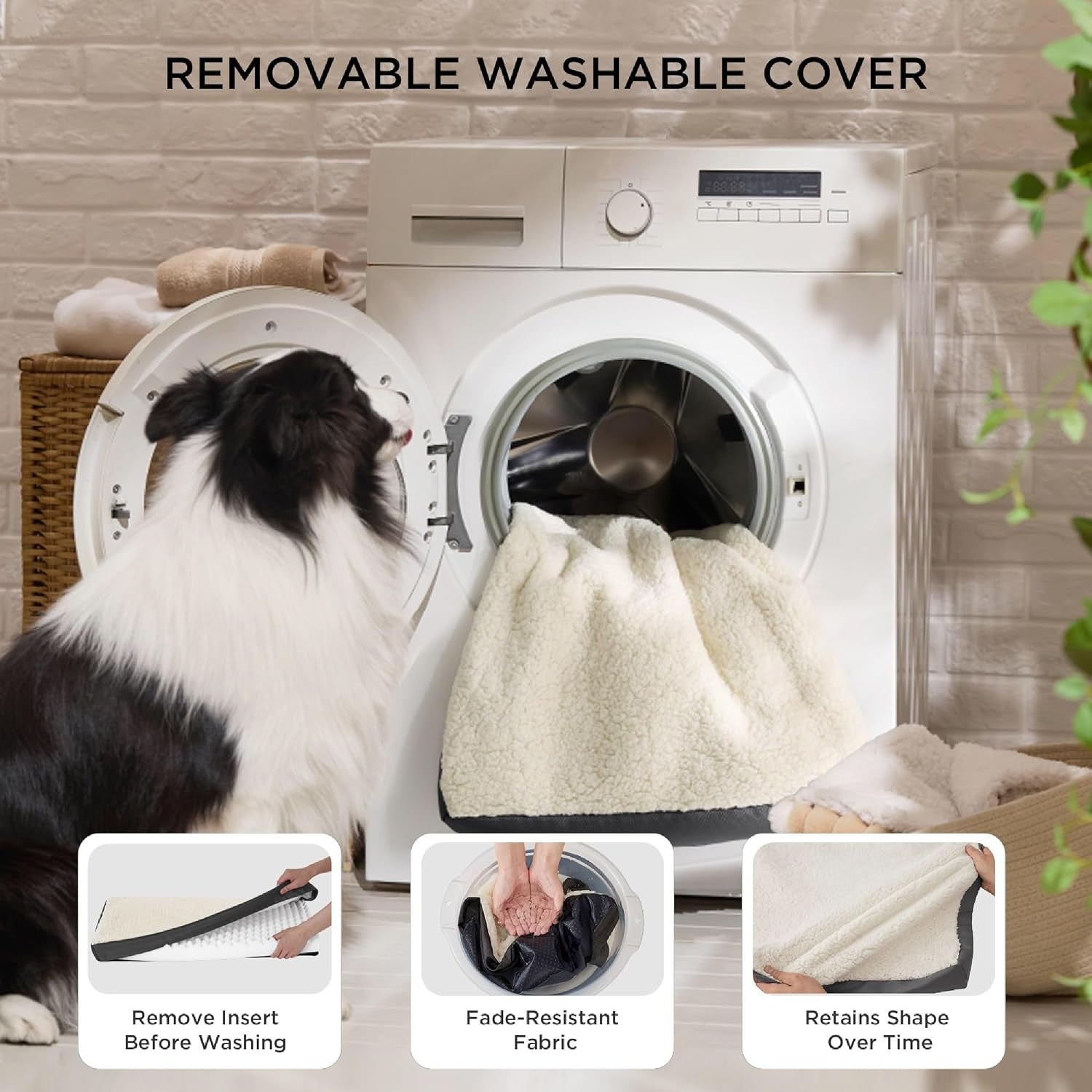 Bedsure Medium Washable Dog Bed - Comfy Sherpa with Orthopedic Egg Crate Foam, 30x20 inches, Grey, Non-Slip Bottom, Removable Cover, Ideal for Pets up to 30 lbs