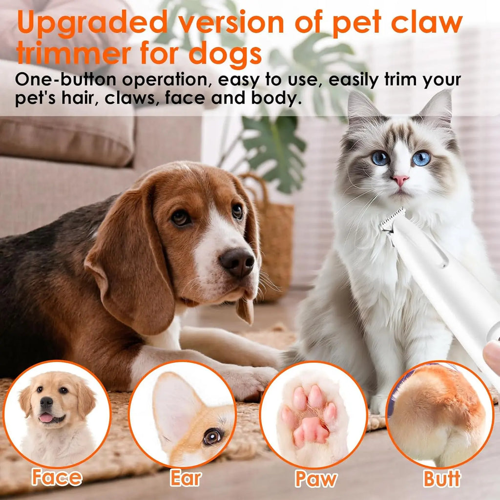 Rechargeable Pet Hair Trimmer Kit with LED Light - Cordless, Quiet Grooming Clippers for Dogs and Cats, Waterproof and Low Noise Pet Shaver