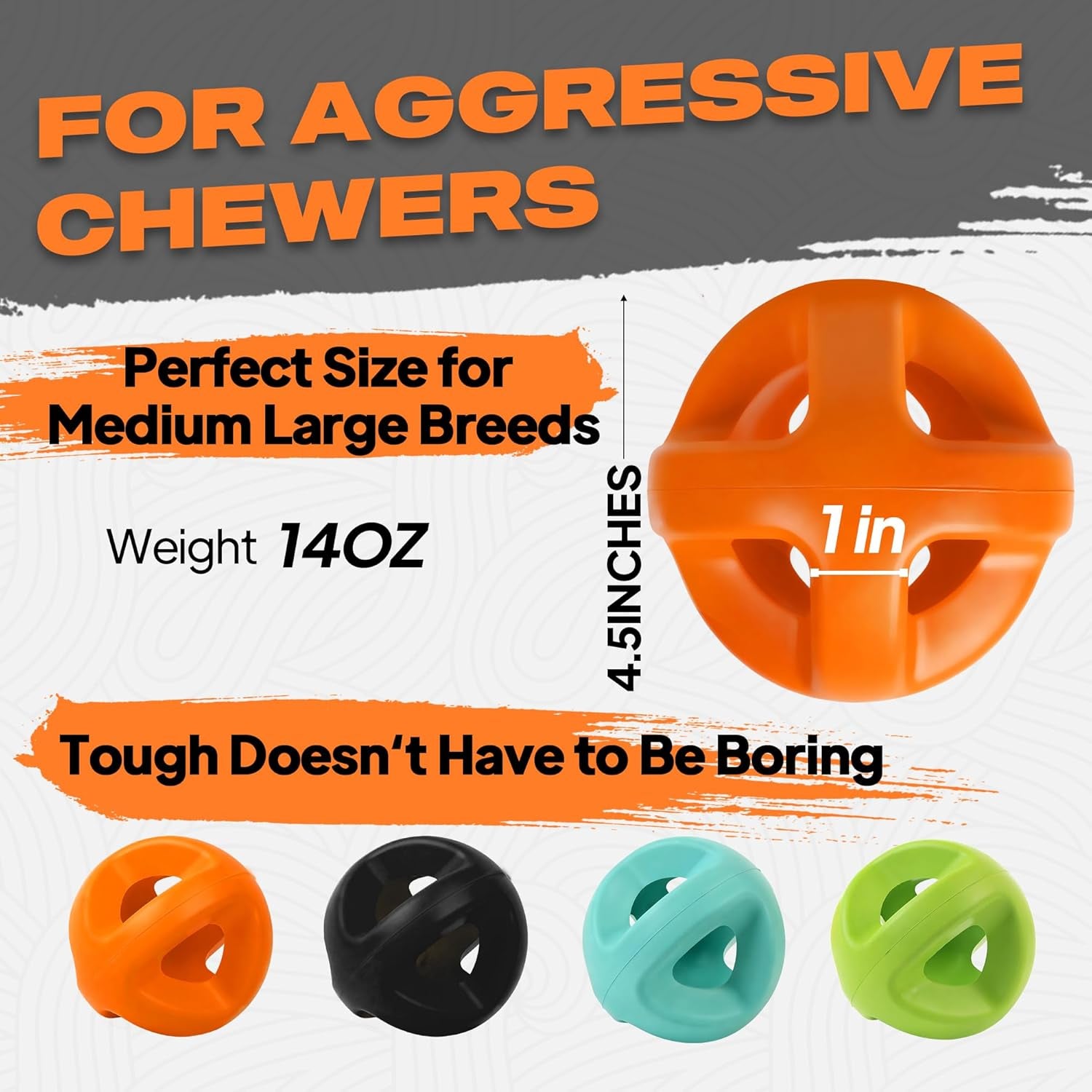 Natural Rubber Dog Balls for Aggressive Chewers, Durable Dog Chew Toys for Large Dogs, Interactive Fetch & Tug of War Toys for Medium Large Breed Non-Toxic Dish Washable,4.5 * 4.5"