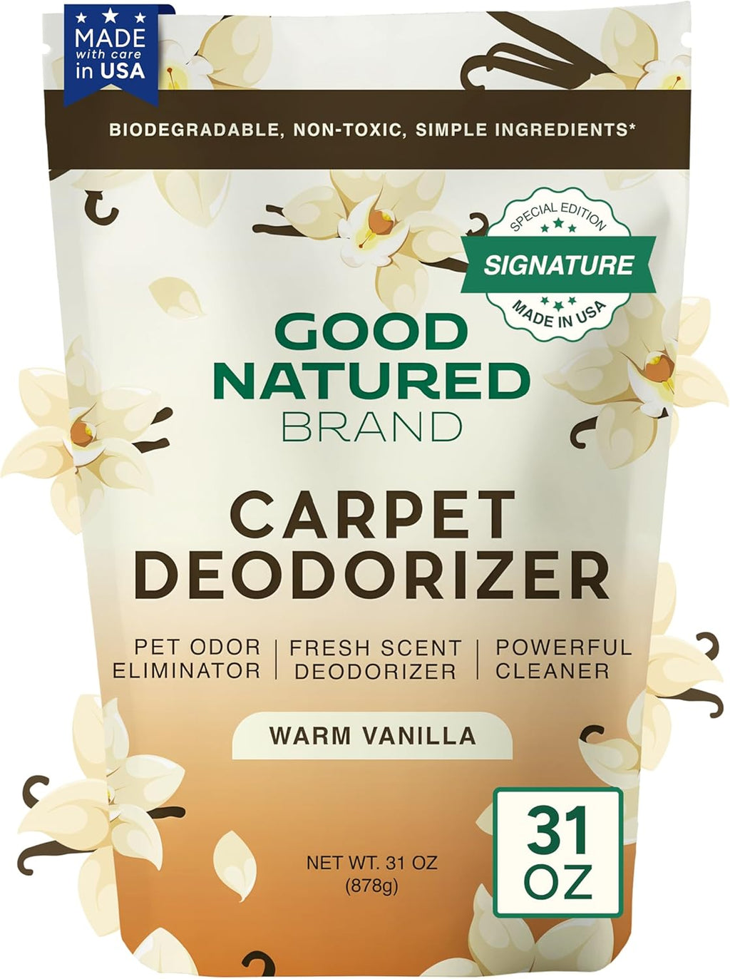 | Carpet Freshener & Deodorizer Powder | 31 Oz Pet Odor Eliminator for Strong Odor & Pet Urine | Fresh Natural Warm Vanilla Scent | Safe for Homes with Pets