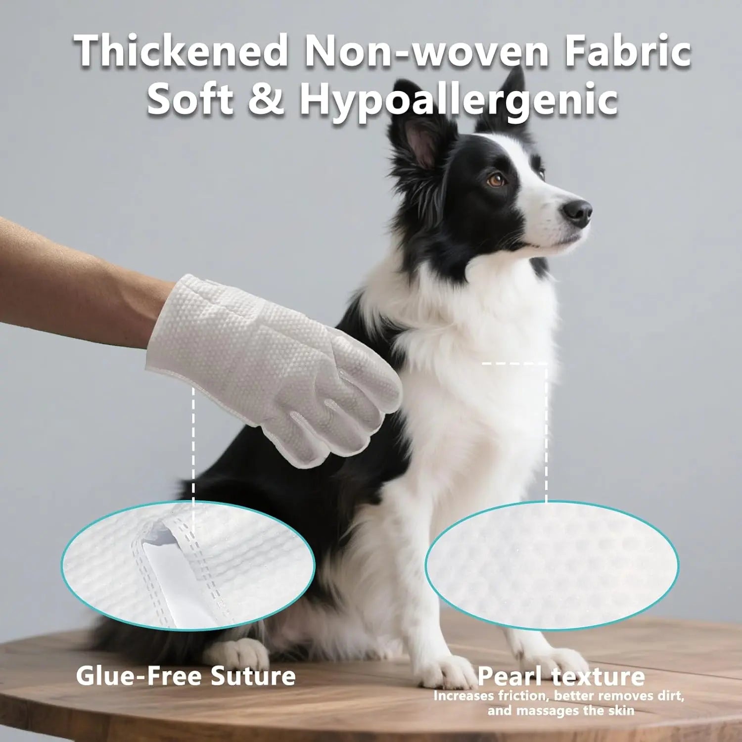 Premium Pet Glove Wipes for Dogs and Cats - Extra Thick, Unscented, Rinse-Free Cleaning and Deodorizing Wipes for Daily Care and Travel - 6 Pack