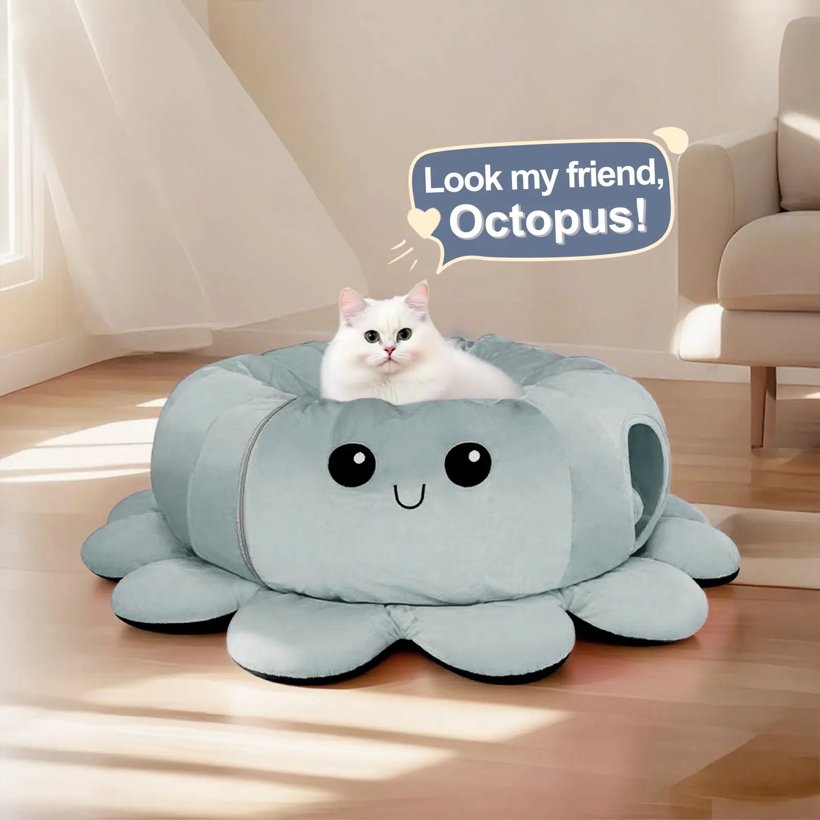 Indoor Cat Tunnel Bed and Toy Set - Octopus-Shaped Peekaboo Cave and Christmas Tree Skirt for Multiple Cats - Perfect for Playtime #SummerSale