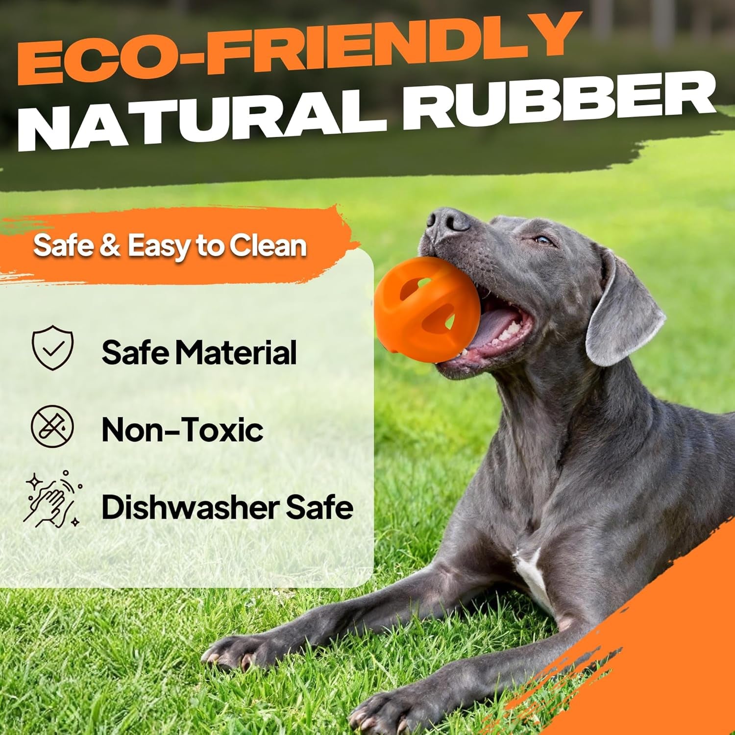 Natural Rubber Dog Balls for Aggressive Chewers, Durable Dog Chew Toys for Large Dogs, Interactive Fetch & Tug of War Toys for Medium Large Breed Non-Toxic Dish Washable,4.5 * 4.5"
