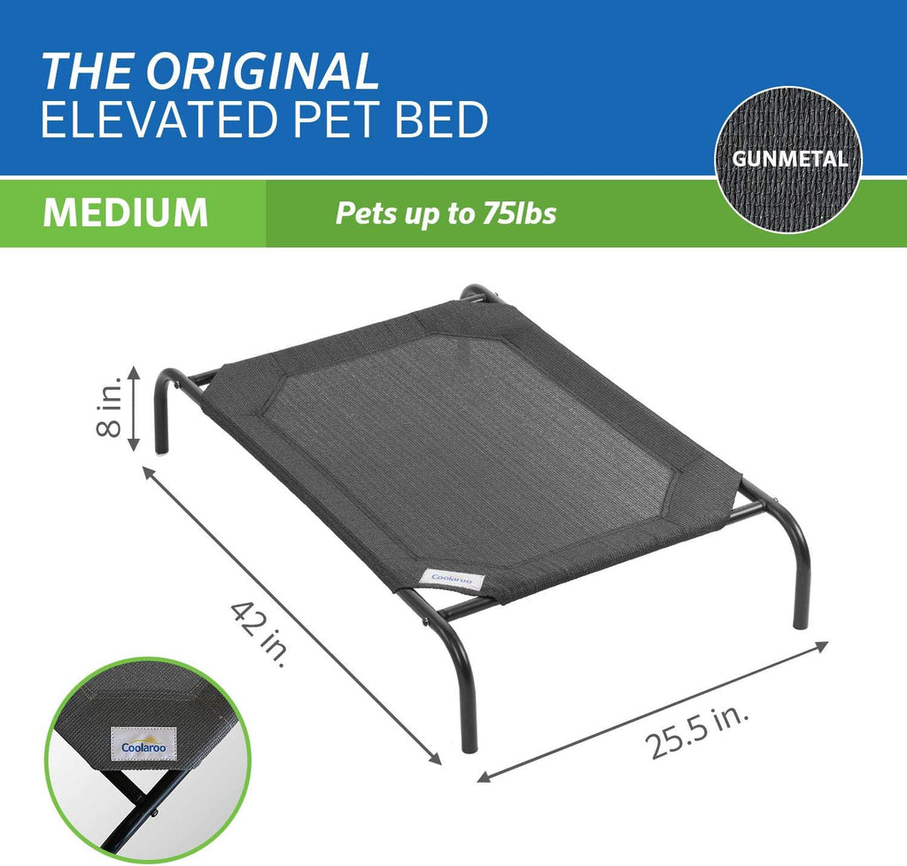 Elevated Dog Bed - Breathable Off-The-Ground Pet Bed with Cooling Fabric, Joint Relief, Moisture-Resistant, 100% Recyclable, Easy to Clean, Gunmetal, Medium Size