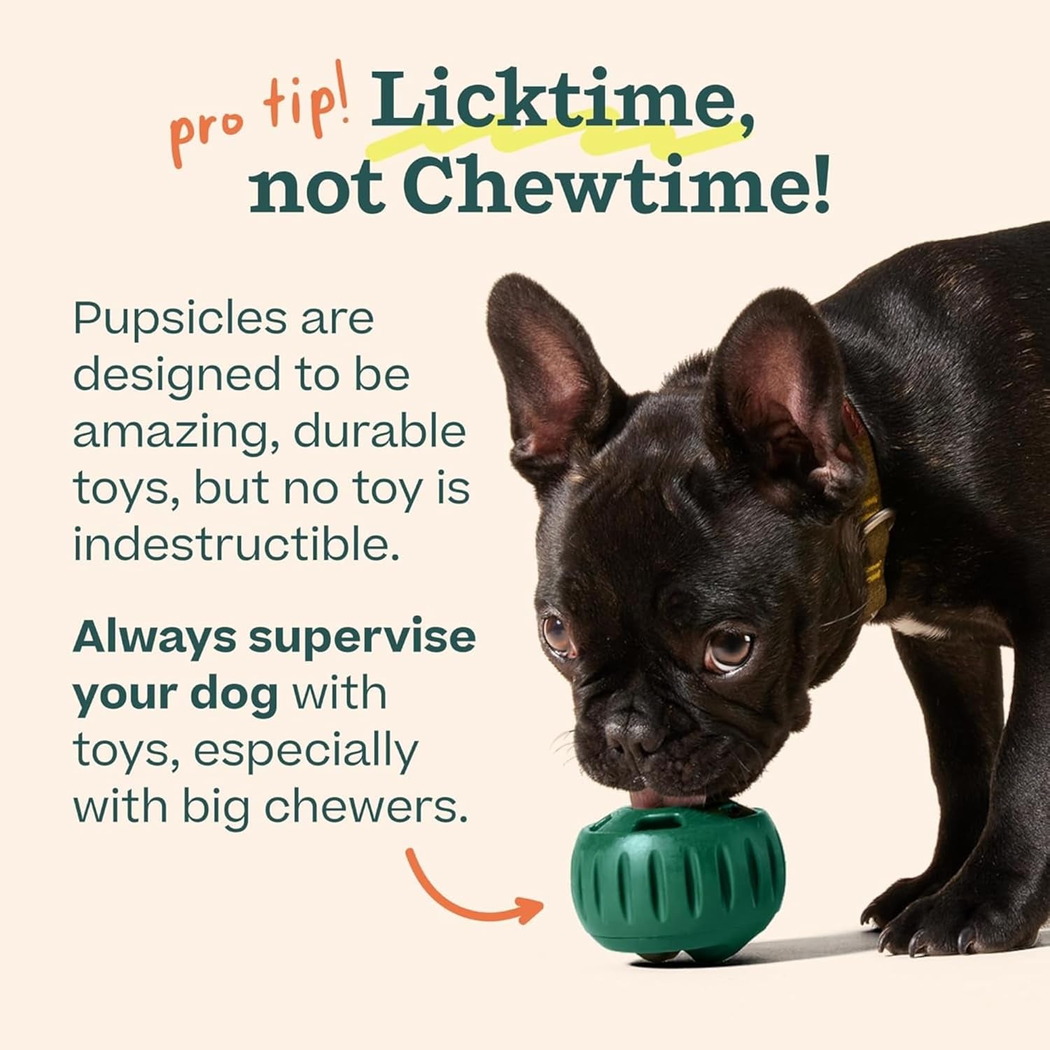 Pupsicle Interactive Dog Ball Toy for Dogs 25-75 Lbs - Green | Long-Lasting Enrichment Toy for Medium/Large Dogs, Easy-Fill Design, Low-Mess Play, Made of Natural Rubber, Easy to Clean