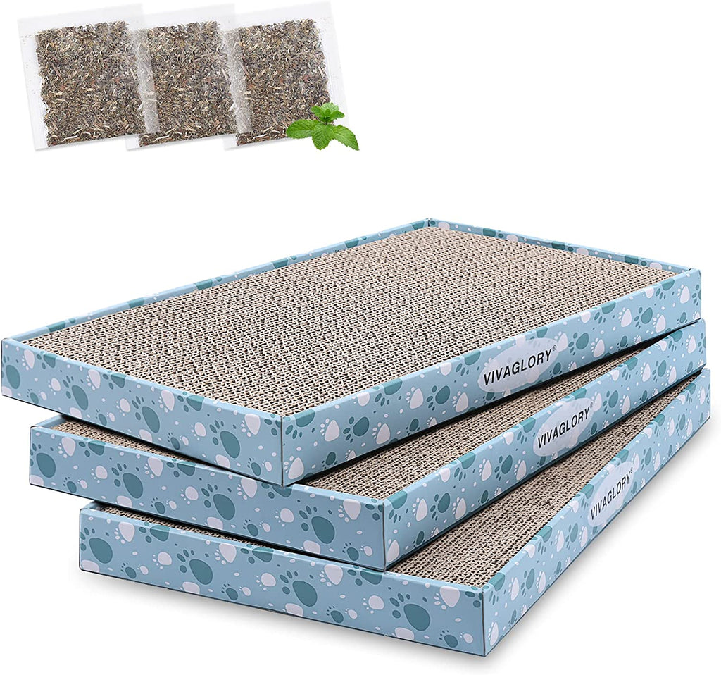 Cat Scratching Board - Extra Wide 3-Pack Cardboard Scratcher with Catnip for Indoor Use - Flat Scratch Pad for Kittens
