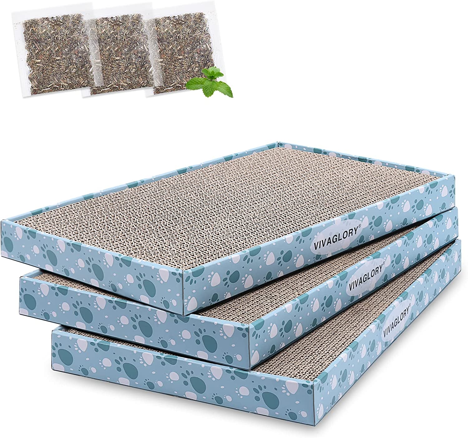 Cat Scratching Board - Extra Wide 3-Pack Cardboard Scratcher with Catnip for Indoor Use - Flat Scratch Pad for Kittens