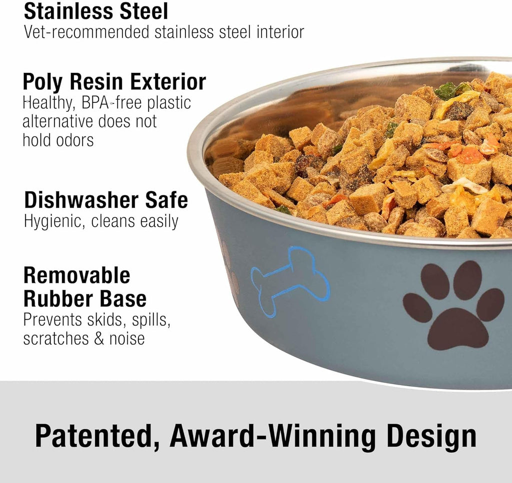 Bella Dog Bowls- Stainless Steel Dog & Cat Bowls - Spill Proof Dog Food Bowl, Cat Bowl, Puppy Essentials & Pet Supplies Great for Home & Travel (Medium 20-35 Lbs, Blueberry)