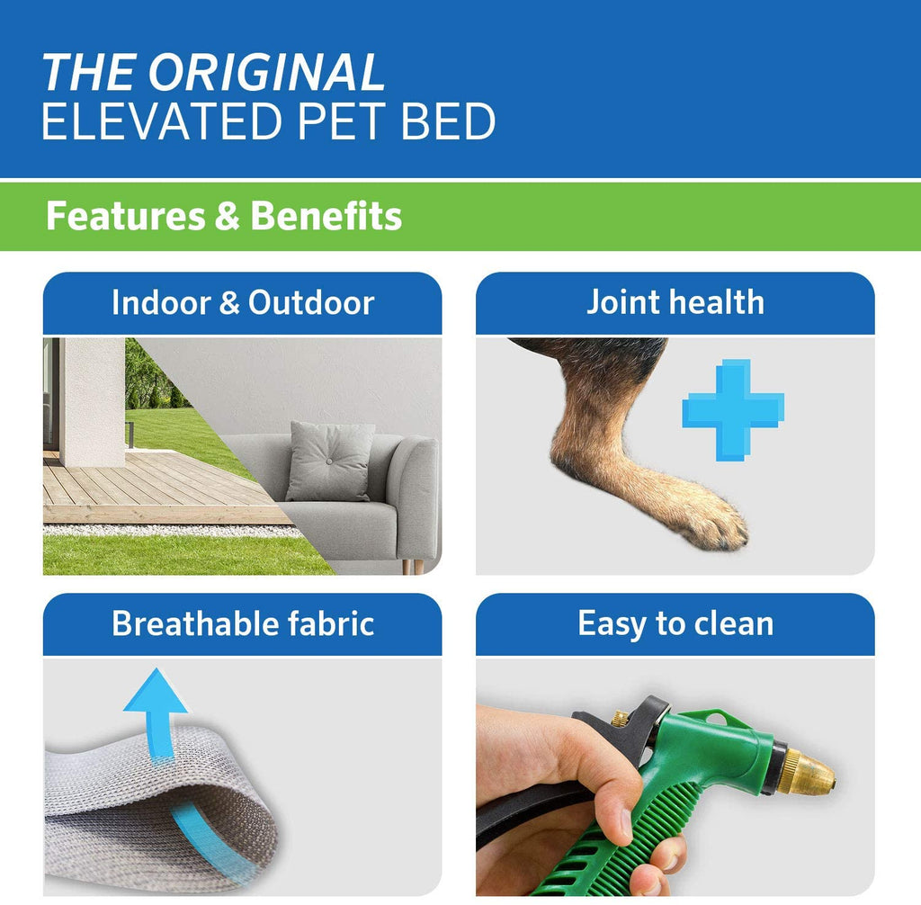 Elevated Dog Bed - Breathable Off-The-Ground Pet Bed with Cooling Fabric, Joint Relief, Moisture-Resistant, 100% Recyclable, Easy to Clean, Gunmetal, Medium Size