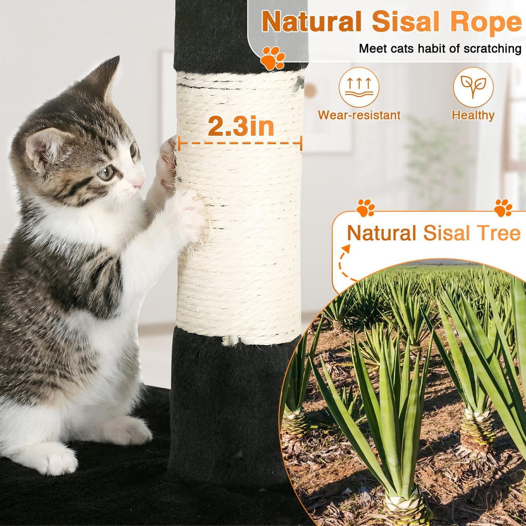 | 54" Cat Tree Tower | Dark Gray | Multi-Level Indoor Activity Center with Sisal Scratching Posts, Condos, Plush Perches, Hanging Cat Toys | Sturdy, Easy to Assemble | for Kittens & Adult Cats