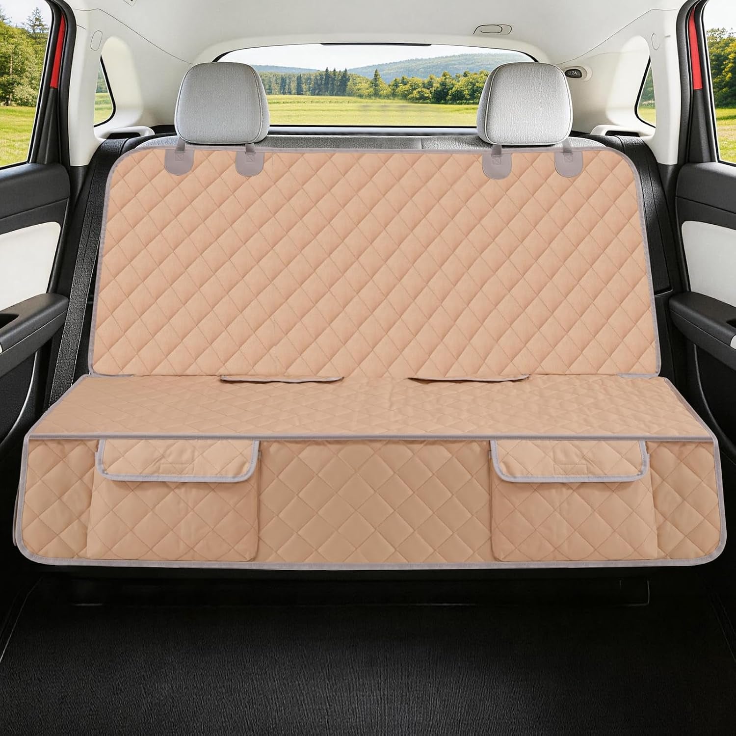 Waterproof Dog Car Seat Cover for Back Seat - Nonslip Protector for Kids, Universal Fit for Cars, Trucks, and SUVs (Beige)