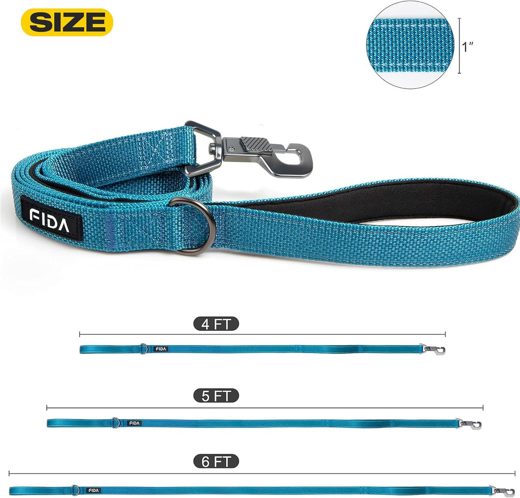 Heavy-Duty 5-Foot Dog Leash with Dual Padded Handles, Traffic Handle, Advanced Snap Hook, and Reflective Design for All Breeds - Blue