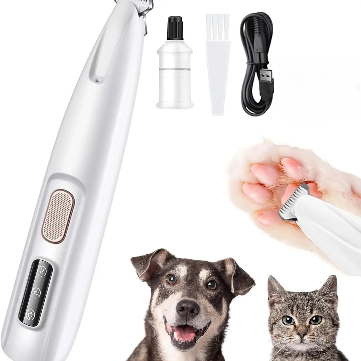 Rechargeable Pet Hair Trimmer Kit with LED Light - Cordless, Quiet Grooming Clippers for Dogs and Cats, Waterproof and Low Noise Pet Shaver